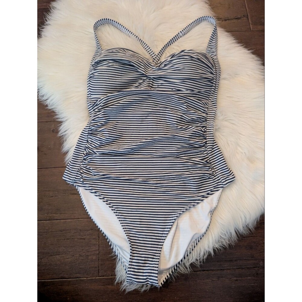Nip Tuck Swim Navy White Nautical Stripes Multi Fit Cup Swimsuit Estimated XL